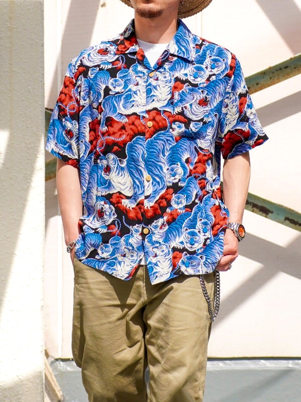 農相支援の新人当選 HOUSTON ヒューストン シャツ 百虎 アロハシャツ メンズ ONE HUNDRED TIGERS ALOHA SHIRT 半袖 シャツ 41022 - 半袖