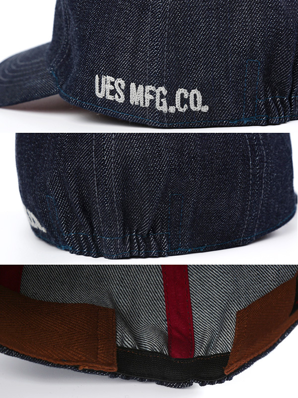 濃紺ウエスUESデニム×レザーキャップ帽子メンズL日本製アメカジ 濃紺ウエスUESデニム×レザーキャップ帽子メンズL日本製アメカジ