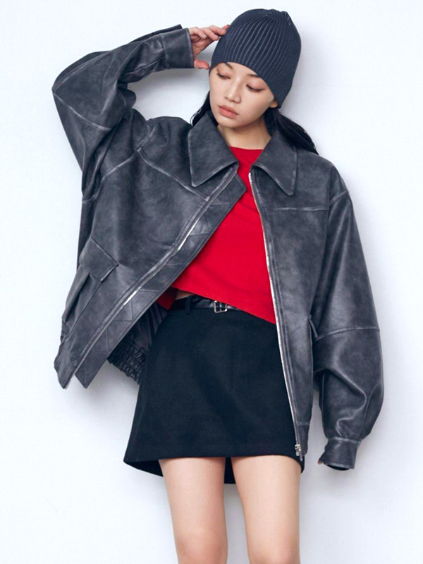 EMODA（エモダ） ヴィンテージ ライク オーバー ブルゾン フェイク