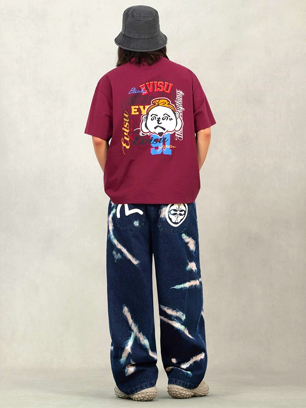 EVISU エヴィス家紋総柄デニム 34×33 美品 EVISU（エヴィス） ジーンズ カモメ 家紋 タイダイ デニム パンツ