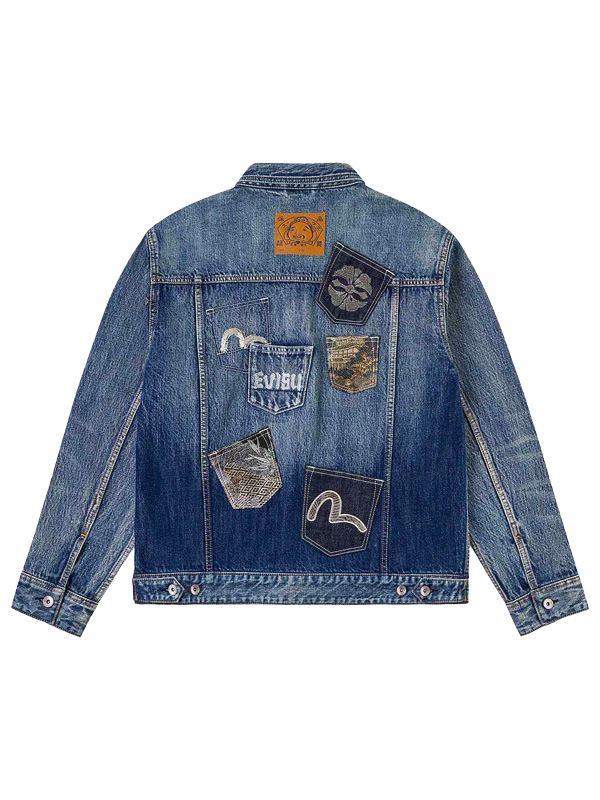 EVISU エヴィス ジーンズ デニムジャケット マルチポケット カモメ 家紋 ロゴ刺繍 2ESHTM6DJ1008の画像
