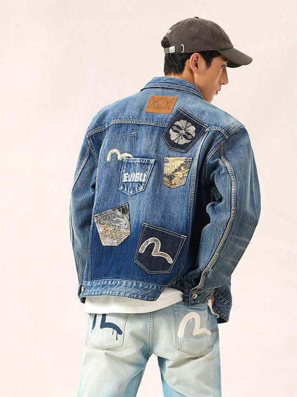 EVISU エヴィス ジーンズ デニムジャケット マルチポケット カモメ 家紋 ロゴ刺繍 2ESHTM6DJ1008の画像