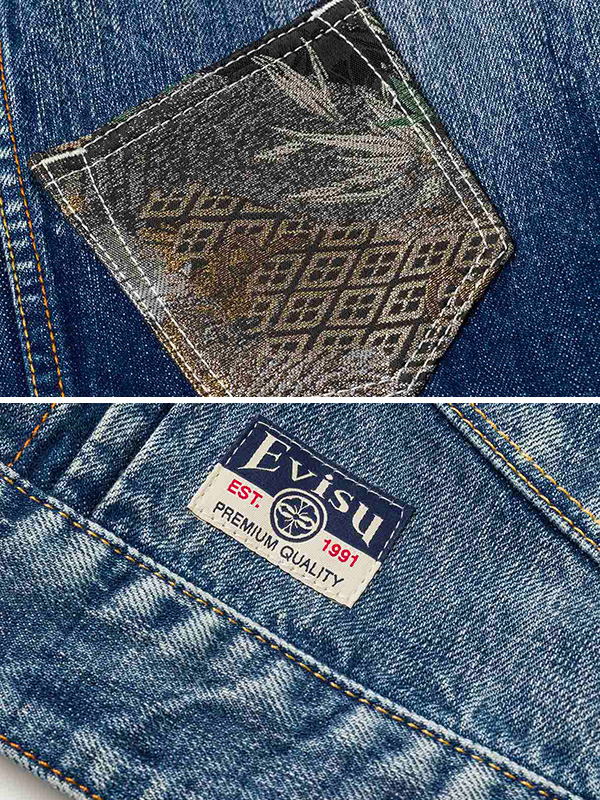 EVISU エヴィス ジーンズ デニムジャケット マルチポケット カモメ 家紋 ロゴ刺繍 2ESHTM6DJ1008の画像