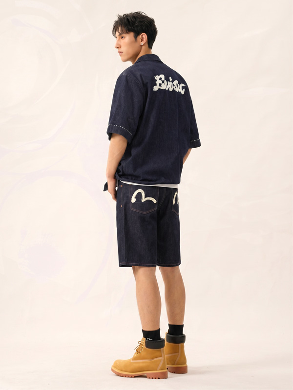 EVISU エヴィス ジーンズ デニムショーツ カモメ プリント ボタンフライ ハーフパンツ 2ESHTM6DS1058の画像
