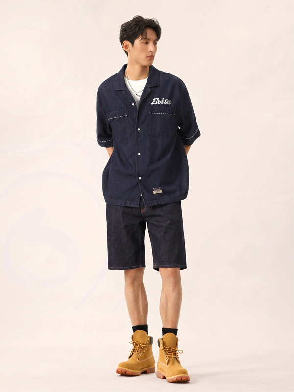 EVISU エヴィス ジーンズ デニムショーツ カモメ プリント ボタンフライ ハーフパンツ 2ESHTM6DS1058の画像