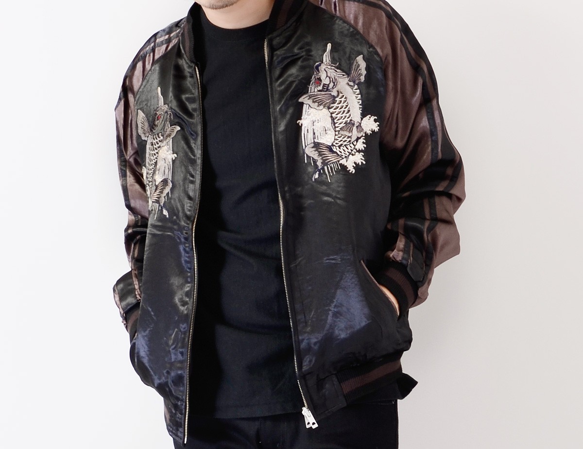 satori サトリ スカジャン スーベニアジャケット 花柄 リバーシブル L さとり SATORI 和柄 スカジャン メンズ レディース 滝 鯉 登り鯉