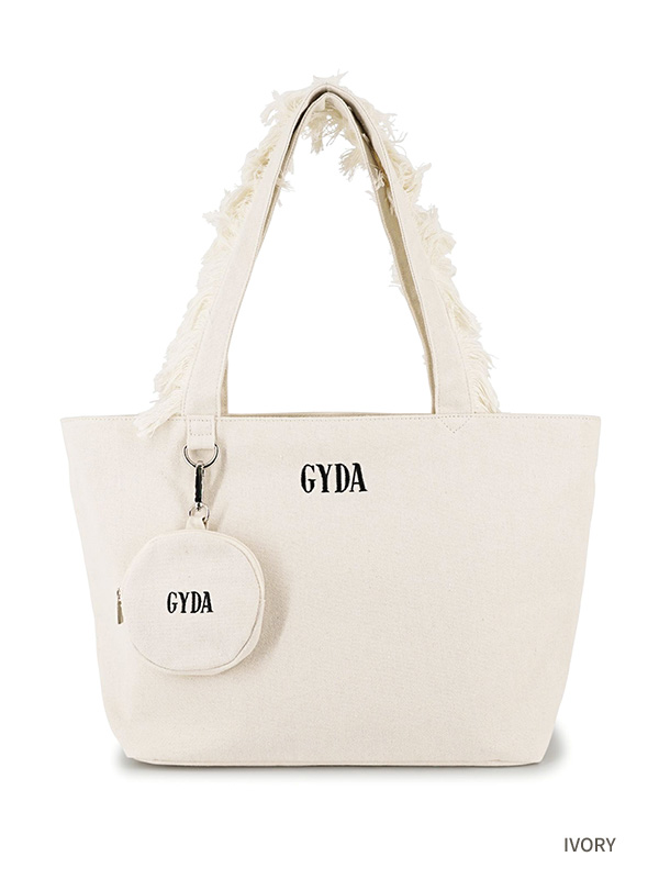 GYDAホワイト トートバッグ ロゴ タッセル付き GYDA（ジェイダ） フリンジ トート バッグ ミニポーチ付き A4対応