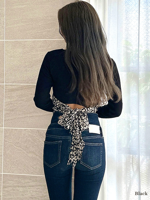 GYDA レオパードバックリボン 長袖 GYDA ジェイダ レオパード BACK リボン テレコ ロンT 長袖