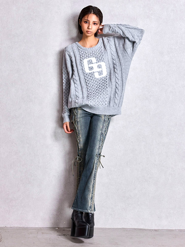 GYDA（ジェイダ） デニム パンツ ハイウエスト ECO FUR サイド レース