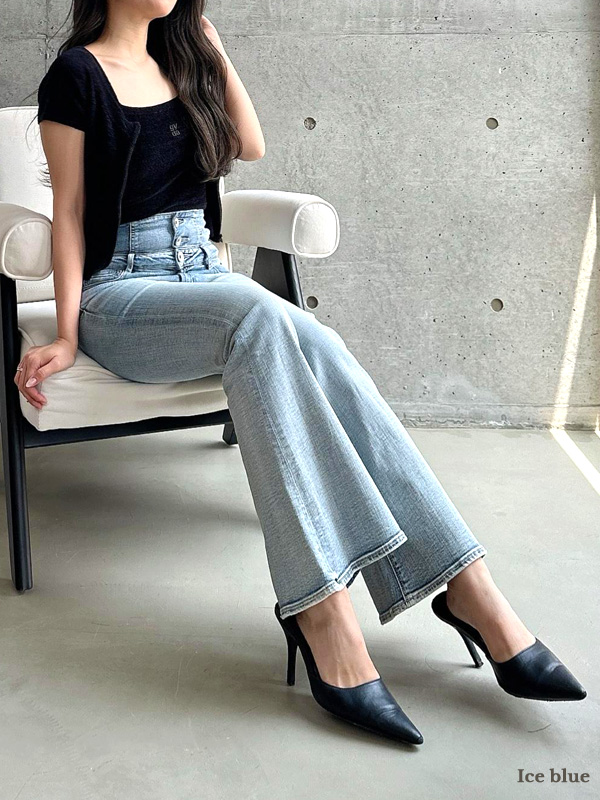 GYDA ジェイダ パンツ ハイウエスト BACK クロス フレアパンツ