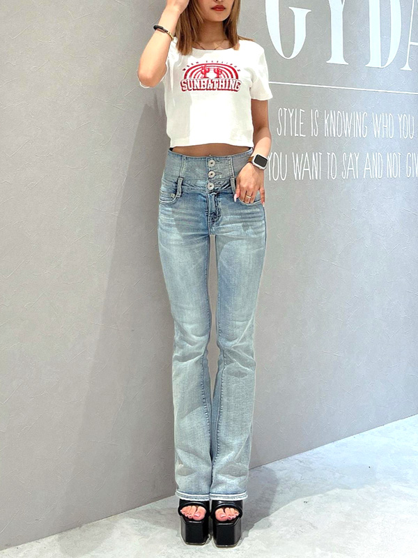 GYDA ジェイダ パンツ ハイウエスト BACK クロス フレアパンツ