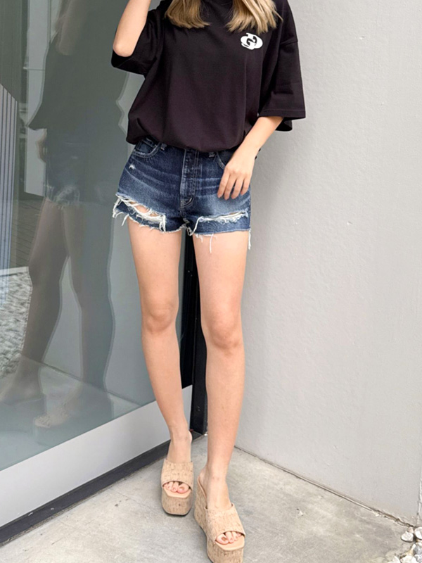 GYDA ジェイダ デニム ショートパンツ ハイウエスト BACK RIPPED