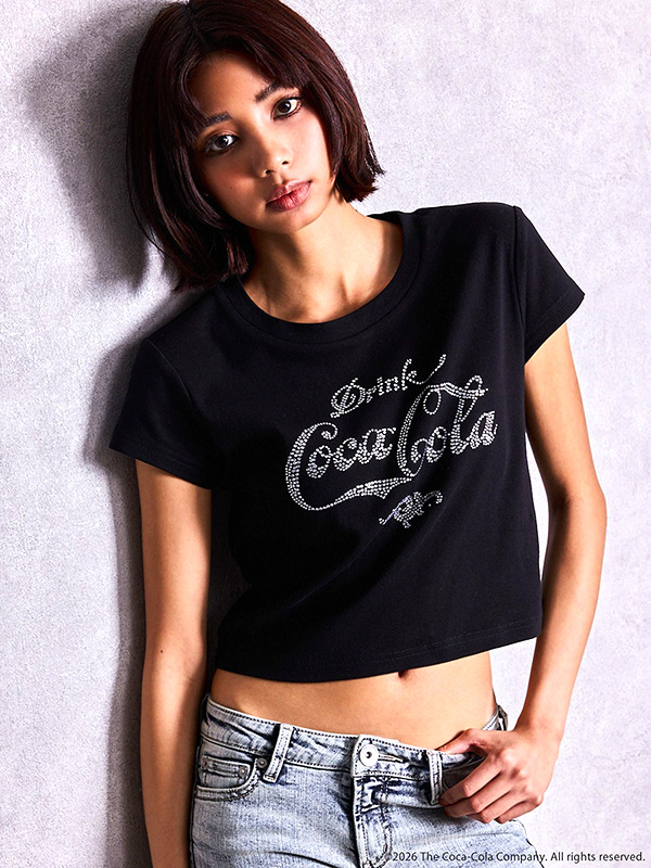 GYDA（ジェイダ） Tシャツ 半袖 Coca-Cola bijou ショート丈 Tシャツ