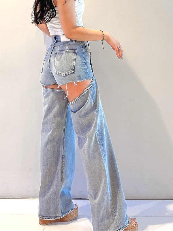 GYDA（ジェイダ） ハイウエスト レイヤード デザイン 2WAY デニム