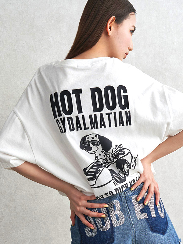GYDA（ジェイダ） Tシャツ レディ―ス 半袖 綿 100% ゆったり HOT DOG