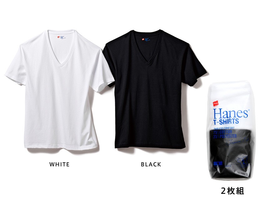 Hanes ヘインズ Tシャツ ジャパンフィット Vネック メンズ