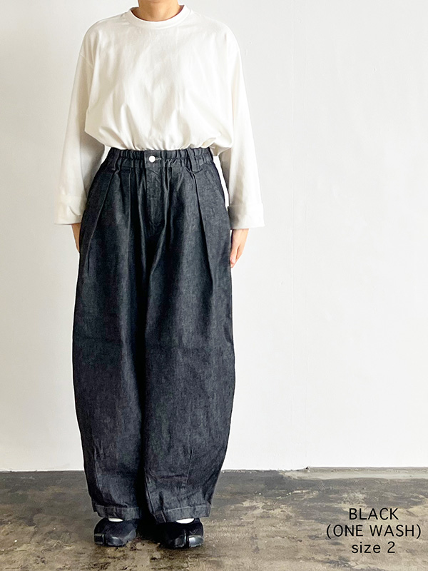 HARVESTY ハーベスティ ブラック デニム サーカスパンツ レディース メンズ タック ダーツ BLACK DENIM A12410-19の画像