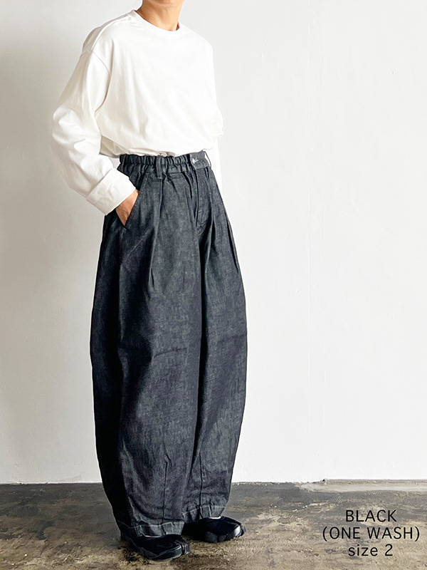 HARVESTY ハーベスティ ブラック デニム サーカスパンツ レディース メンズ タック ダーツ BLACK DENIM A12410-19の画像