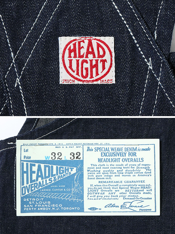 HEAD LIGHT（ヘッドライト） オーバーオール デニム ハイバック
