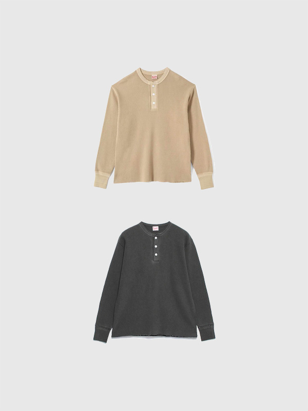 Healthknit ヘルスニット サーマル キング 長袖 無地 ピグメント ヘンリーネック 52020 Thermal King Waffle Pigment Dyed Henley neck Long Sleeve Healthknit（ヘルスニット） サーマル キング 長袖 無地 ピグメント