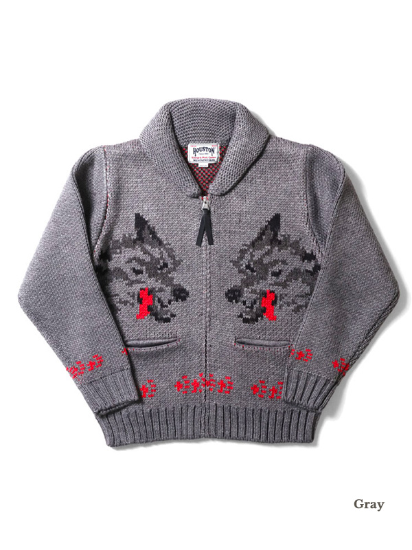 HOUSTON （ヒューストン）カウチン ニット セーター ウルフ（狼）柄 HOUSTON ヒューストン カウチン ニット セーター メンズ レディース