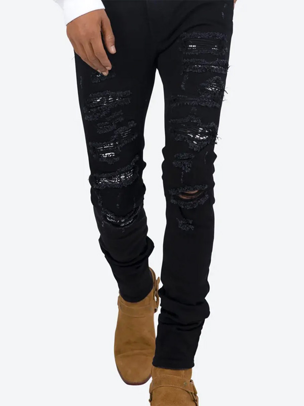 mnml クラッシュ ペイズリー ダメージ加工 スキニーデニム 黒 mnml ミニマル スキニー X165 PASLEY STRETCH DENIM ペイズリー