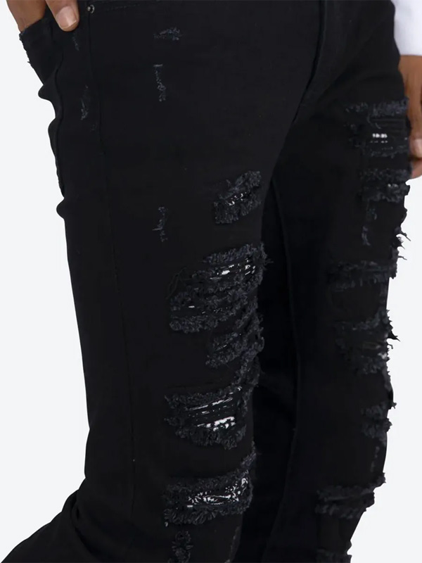 mnml クラッシュ ペイズリー ダメージ加工 スキニーデニム 黒 mnml ミニマル スキニー X165 PASLEY STRETCH DENIM ペイズリー