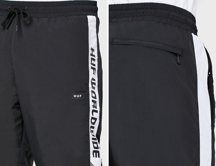 HUF ハフ パンツ トラックパンツ メンズ レディース ストリート LEWIS TRACK PANT ジャージ 下 パンツ サイドライン  ナイロンパンツ ブラック 黒 PT00102