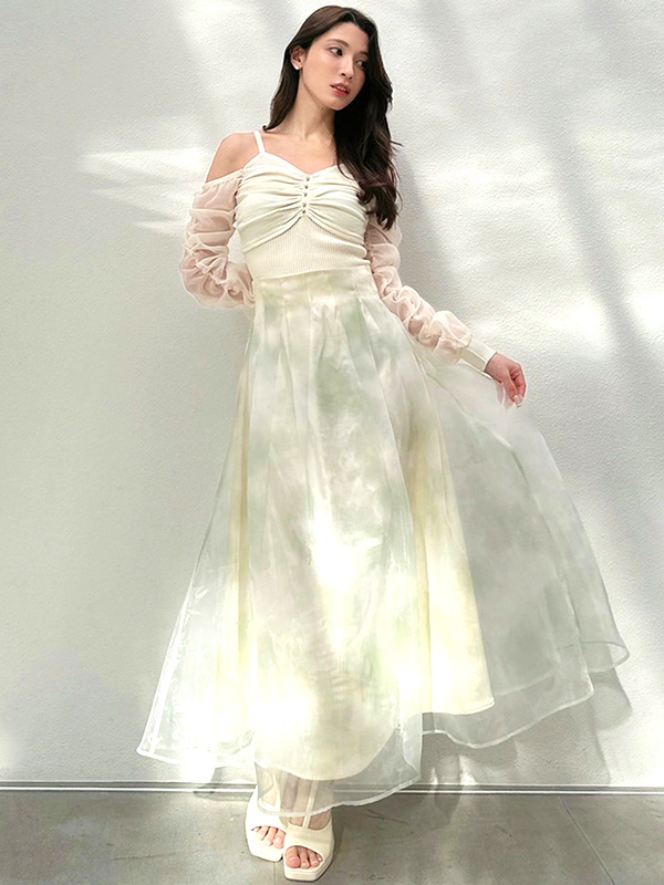 RESEXXY リゼクシー グロッシー マーブル フレア スカート ピンク  