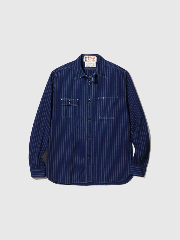 SUGAR CANE �V���K�[�P�[�� �V���c ���� FICTION ROMANCE 8.5oz. WABASH STRIPE WORK SHIRT SC25551