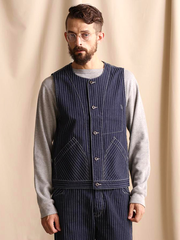 schott ビッグ インディゴ ストライプ 柄 デニム ベスト XL ショット