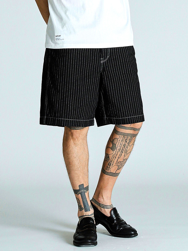 美品Schott ヒッコリーデニム 30 ブラック・ストライプ ワイドパンツ Schott (ショット) 3911008 OLD HICKORY DENIM PANTS オールド