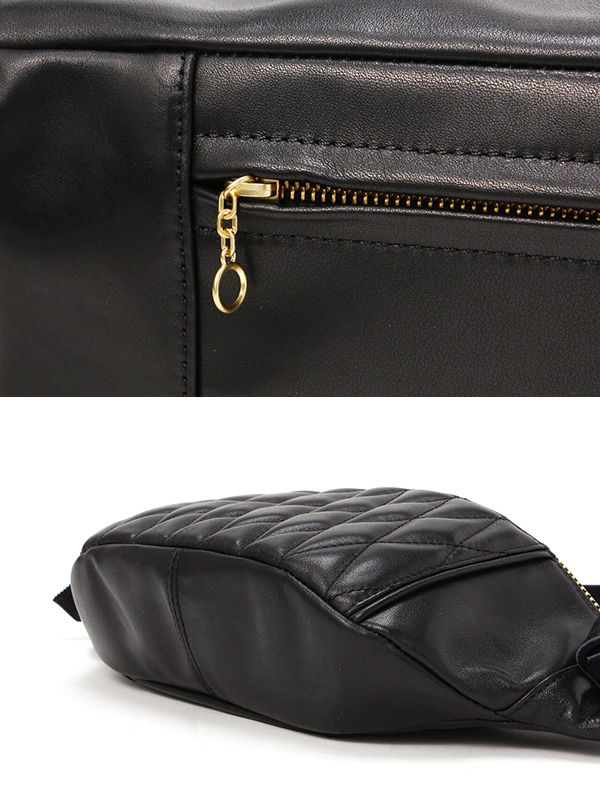 Schott ブラック キルティング レザー ボディバッグ Schott N.Y.C（ショット） Schott バッグ ショルダー ボディバッグ