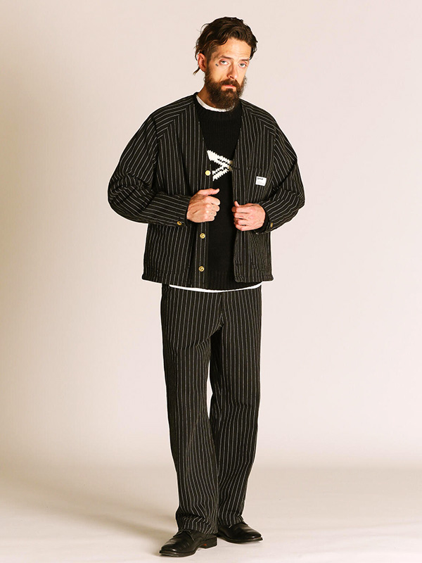 Schott/ストライプ フリスコパンツ 32 SCHOTT（ショット） ストライプ フリスコ パンツ ブラック チャコール