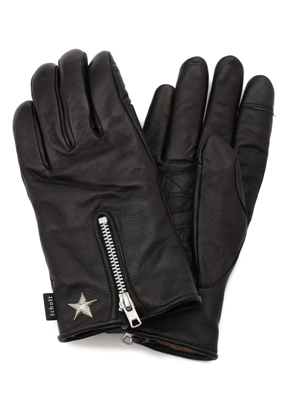 未使用 ショット ウインタージップレザーグローブ ワンスター ブラック L Schott N.Y.C ショット 手袋 メンズ WINTER ZIP GLOVE