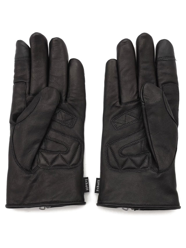 Schott ブラック レザー手袋 Schott N.Y.C ショット 手袋 メンズ WINTER ZIP GLOVE