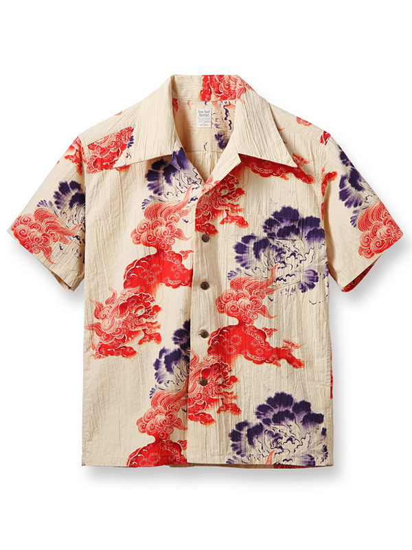 SUN SURF サンサーフ 唐獅子牡丹 アロハシャツ M Sun Surf ヴィンテージアロハシャツ オープンカラー 和柄 唐獅子牡丹
