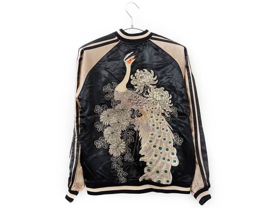 花旅楽団 和柄 スカジャン 菊 花 白孔雀 リバーシブル 刺繍 SCRIPT SSJ