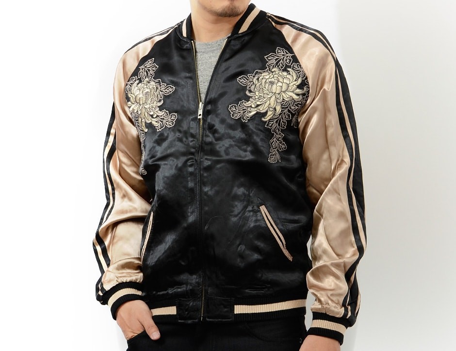 花旅楽団 和柄 スカジャン 菊 花 白孔雀 リバーシブル 刺繍 SCRIPT SSJ