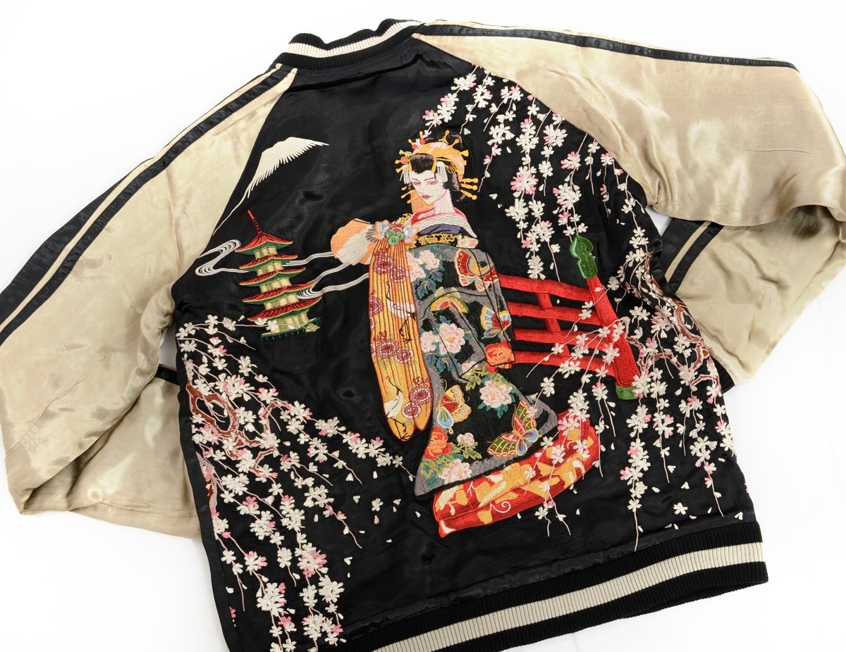 花旅楽団 和柄 スカジャン 桜 枝垂 花魁 芸者 リバーシブル 刺繍