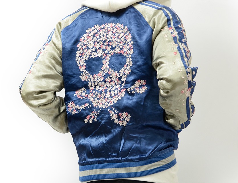 花旅楽団 スカジャン メンズ レディース 刺繍 ブランド 大きいサイズ 和柄 桜 髑髏 スカル アウター スクリプト リバーシブル スーベニア ジャケット SSJ-509