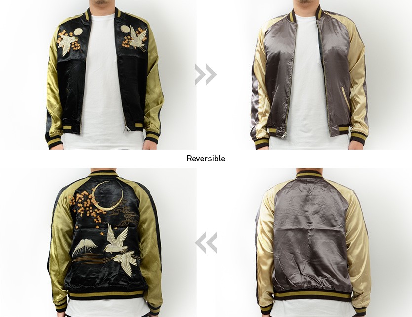 花旅楽団 和柄 スカジャン 紅葉 鷺 リバーシブル 刺繍 SCRIPT