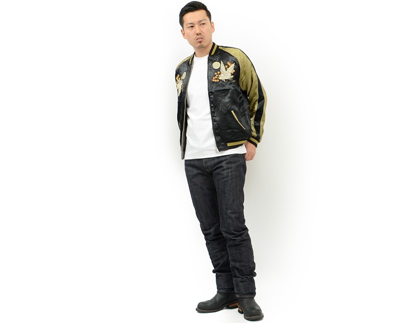 花旅楽団 和柄 スカジャン 紅葉 鷺 リバーシブル 刺繍 SCRIPT