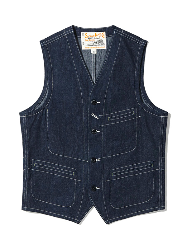 【 Sugar Cane 】 シュガーケーン ベスト 36 デニム ストライプ SUGAR CANE シュガーケーン ウォバッシュ ストライプ ベスト メンズ