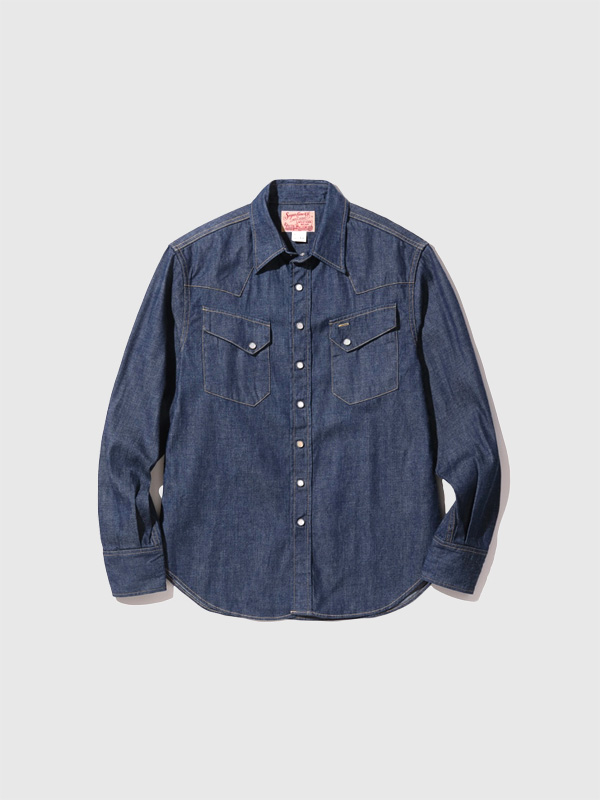 【ケンケン】SUGAR デニムブルー 長袖シャツ L SUGAR CANE シュガーケーン デニム シャツ メンズ レディース 長袖