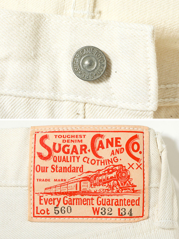 KS　SUGAR CANE 初期 月桂樹ボタン シンチバック セルビッチ SUGAR CANE シュガーケーン ジーンズ 1947 ホワイト デニム セルビッチ