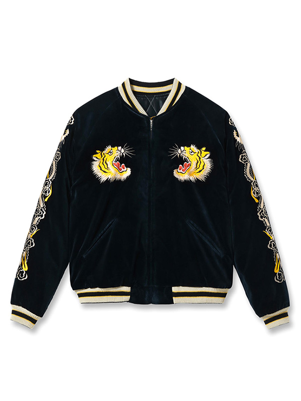 テーラー東洋 スカジャン 別珍 黒 XL虎 リバーシブル ジップ破損 TT125 テーラー東洋 スカジャン 別珍 黒 XL虎 リバーシブル ジップ破損 TT125