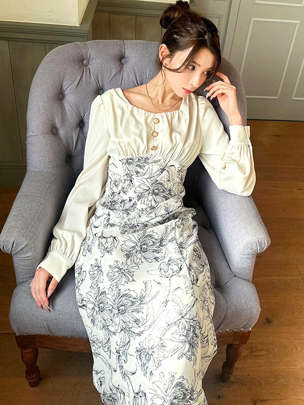 RESEXXY（リゼクシー） フロント ギャザー マーメイド ワンピース 長袖