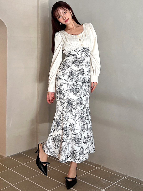 RESEXXY（リゼクシー） フロント ギャザー マーメイド ワンピース 長袖