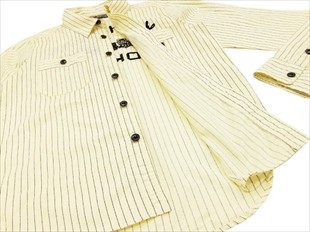 新品美品　ワイド　ストライプ　アメカジ　ワーク M.W.S MWS ワークシャツ ドットストライプ チェーン刺繍 ハイ